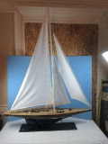 Detailed Impressive Wooden Model Sailboat Schooner Yacht/Ship on Stand- Approx 61