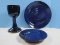 3pc Artisan Pottery Pamela Kolker Camp & Sarah Laughed Cobalt Blue Chalice 7 3/4