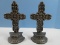 Pair Cast Iron Ornately Adorned Celtic Cross 7 1/2