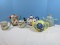 4 Ceramic Teapots Hallmark Margolin Bastin Figural Bird & Berries Finial, relief Hummingbird &
