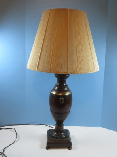 Unique Pine Baluster Vase Form 32" Table Lamp Antique Brass Accents on Plinth Footed Base