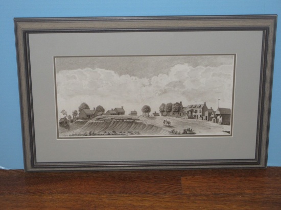 Early American Settlement Town Fine Artwork in Rustic Gray 2 Tone Frame/Mat From The Canvas