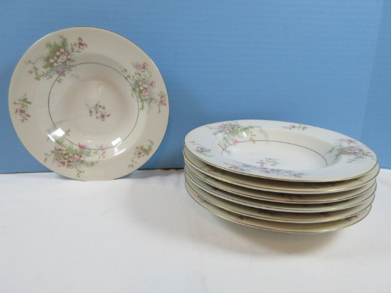 7pcs Theodore Haviland China New York Apple Blossom Pattern 7 7/8" Rim Soup Bowls