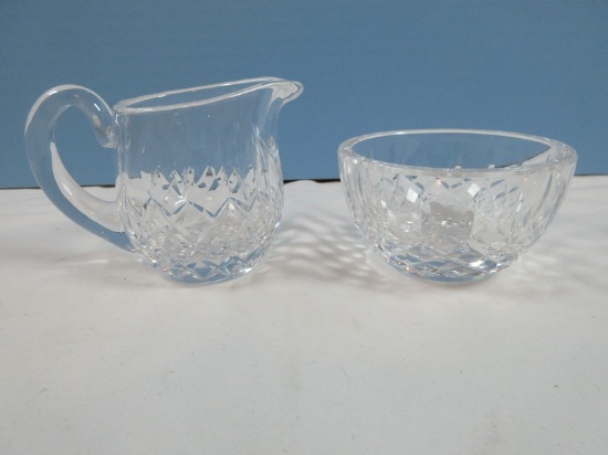 2pc Set Waterford Crystal Kelsey Pattern Individual Mini Creamer & Open Sugar Bowl-1995-2018