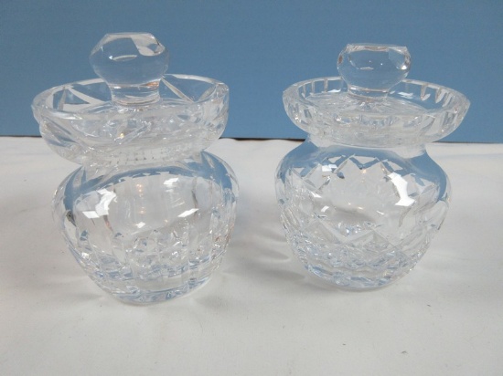 2 Waterford Crystal 4" Jam/Jelly Pot w/Slotted Lid, 2 Different Patterns