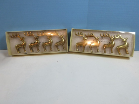Set of 8 Pottery Barn Reindeer Place card Holders Brass Figurines- NIB