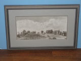 Early American Settlement Town Fine Artwork in Rustic Gray 2 Tone Frame/Mat From The Canvas