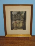 Austrian Original Etching on Silk Cast iron Gates of The Hofburg in Vienna Artist Hans Leisch in