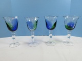 Set of 4 hand Blown Blue/Green Art Glass 8 3/4
