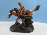 Cowboy on Horse Back Resin Western Sculpture 8 1/2