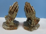 Pair PM Craftsman Cast Metal Praying Hands Bookends Luster Finish 7 1/2