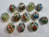 Asian Marble Egg Collection 12 Hand painted Designs Birds & Flowers