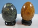 2 Awesome Large Polished Agate Ornamental Stone Eggs w/Stands Brown Colors 5