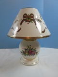 Lenox Holiday Tartan Table Lamp w/Pierced Holly Foliate Shade Gold Trim-Approx 11