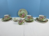 12pcs Lefton China Heritage Green #3067 Pattern Pink Roses Green Background Design Gold
