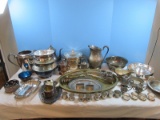 Silverplate Lot Footed Pitchers, Napkin Rings, Creamer, Sugar, Paul Revere Repro. Bowls, Gold-