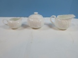 4pc Coalport Bone China Countryware Pattern All White Creamer & Covered Sugar Bowl