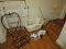 Lot Hip Hugger Laundry Basket, 2 Irons, Metal Scalloped Shell TP Holder, 4 Tier Wire Basket