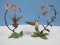 2 Collectors Franklin Mint Porcelain & Bronze Figural Hummingbirds & Flowers-Approx 6 1/2