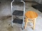 Lot Cosco 2 Step Folding Utility Step Ladder & Oak Natural Finish Barstool 23