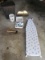 Lot Wicker Hamper Iron, Ironing Board, Relief Shell Ceramic Waste Bin, Fire Log Holder etc.