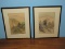 Pair Chinese Traditional Landscape Artwork on Silk Artist Signed w/Red Stamp in Gold Trim Black