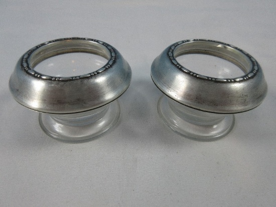 Pair Amston Sterling Silver Rim Crystal Master Open Salt pattern #120 Hollow Ware