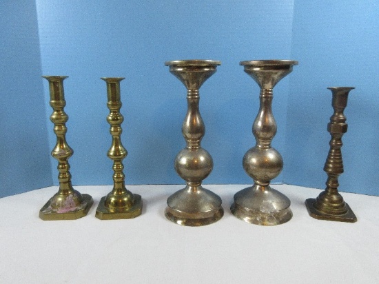 Candlesticks Pair 10 1/2" Traditional Design Pair Sphere Mid Century 11 1/2" Console Pillar