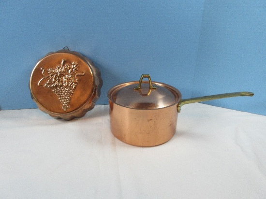 Paul Revere Copper Saucepan & Lid Brass Handles 3 3/4"H/6 1/2"D Copper Gelatin Molded