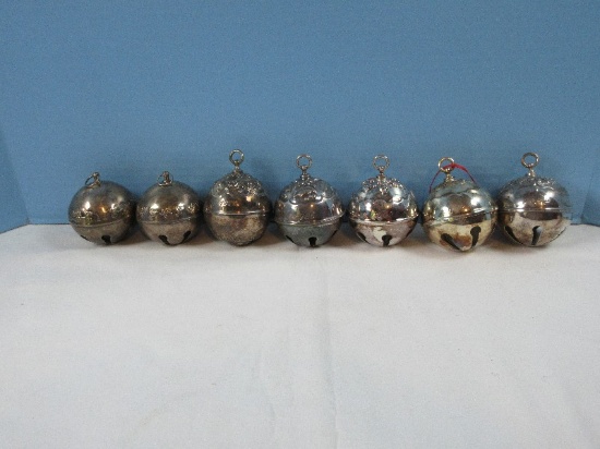 Lot 4 Reed & Barton Silverplate Holly Bell Annual Ornament, 3 Wallace Annual Bell Ornaments
