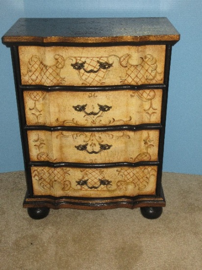 Impressive Ornate French Inspired 4 Drawer Chest Faux Slate Texture Top Painted Bellflower &