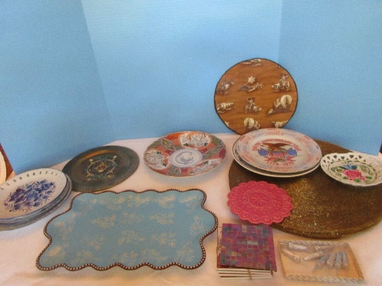 Lot Temptations Floral Lace Ceramic Scalloped Tray 16"x9 1/2" Semi Porcelain Blue/White