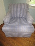 Jackie's Interiors Oversized Lounge Arm Chair Wedgewood Blue Striped Upholstery-36