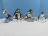 Set of 4 Franklin Mint Collectors Porcelain Whimsical Comical Penguin Figurines by Michelle