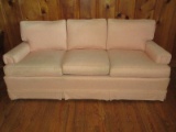 Formal Traditional Coral Pink Upholstered Sofa w/Pleated Skirt Blocked Arm Rest-32