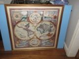 A New & Accurate Map of The World Silk Scarf in Two Tone Frame- 36 1/2