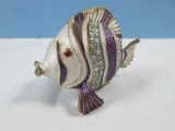 Dazzling Enameled Jeweled Tropical Fish Figural Trinket Box-Approx 2 1/4