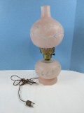 Vintage Pink Satin Glass Boudoir Hurricane Lamp 15 1/2