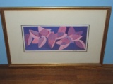 Abstract Foliage Original Artwork Signed D. Wood in Gilt Trim Frame/Mat- 29 1/4