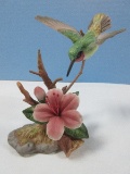 Maruri USA Fine Porcelain & Bronze Ruby-Throated Hummingbird w/Azalea Figurine 5