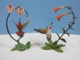 2 Collectors Franklin Mint Porcelain & Bronze Figural Hummingbirds & Flowers-Approx 6 1/2