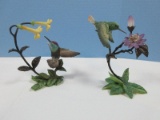 2 Collectors Franklin Mint Porcelain & Bronze Figural Hummingbirds & Flowers-Approx 6 1/2