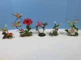 4 Hummingbirds & Flowers Porcelain Bisque Figurines Maruri Porcelain/Bronze Hibiscus 7 1/2