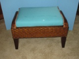 Pier 1 Imports Rattan Wicker Ottoman w/Denim Removable Cushion-16