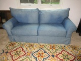 Jackson Furniture Casual Blue Denim Upholstery Sofa Rolled Arms & Pleated Skirt-39