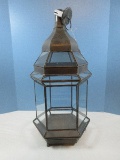 Pottery Barn Old World European Style Pillar Candle Lantern Glass panels w/Metal Frame on