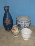 Lot Semi Porcelain Blue/White Jardiniere Planter 12