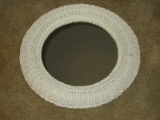 Refined White Wicker Round Framed Wall Mirror