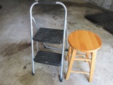 Lot Cosco 2 Step Folding Utility Step Ladder & Oak Natural Finish Barstool 23