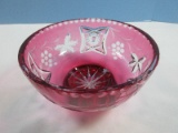 Bohemian Crystal Cranberry Cut to Clear Footed 7
